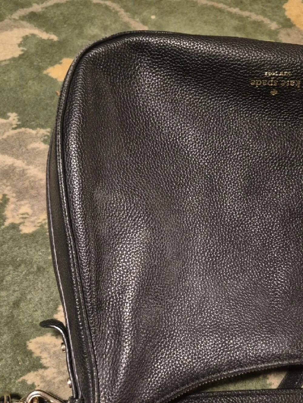 kate spade black pebble leather crossbody with gold logo